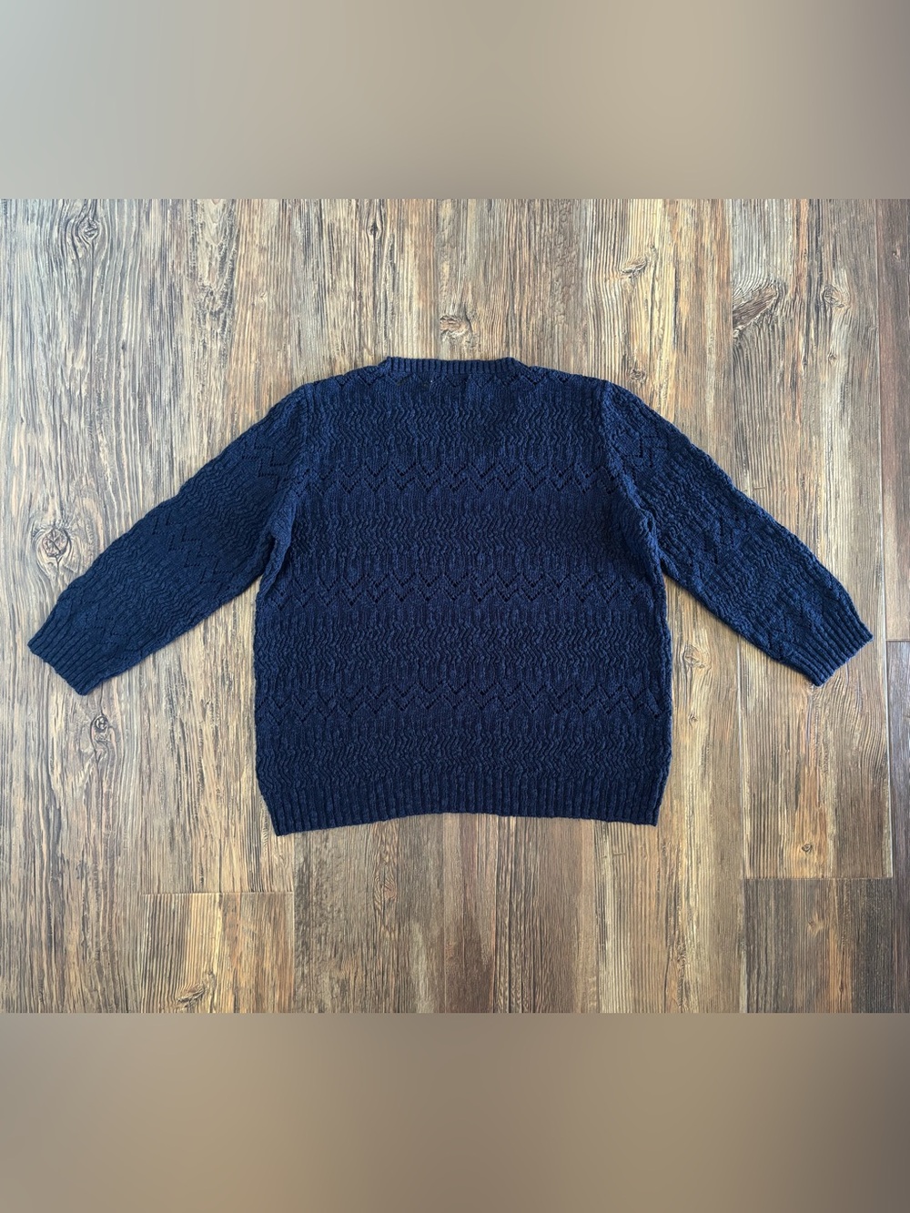 Jones New York Sport Open Knit 3/4 Sleeve Pullover Sweater Womens XL Navy Blue - Picture 2 of 7